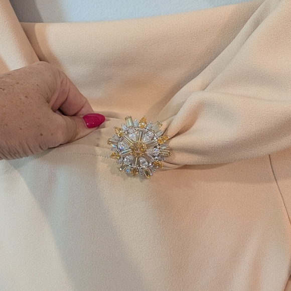 Nocturne Tan Long Sleeve Cowl Neck Gown Sz. S - Picture 3 of 9